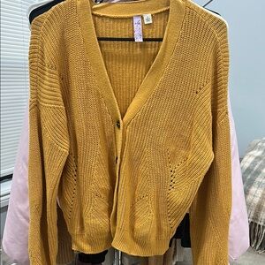 Mustard Yellow Knit Cardigan Sweater